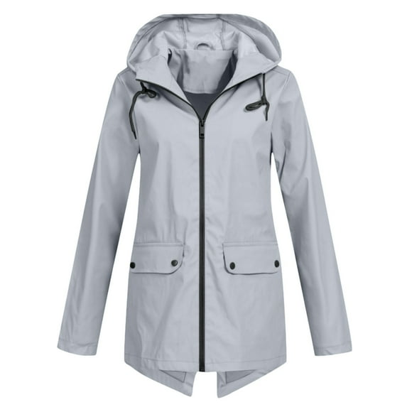 YUGYXL Women's Long Raincoat with Hood Outdoor Lightweight Windbreaker Rain Jacket Waterproof Gray S