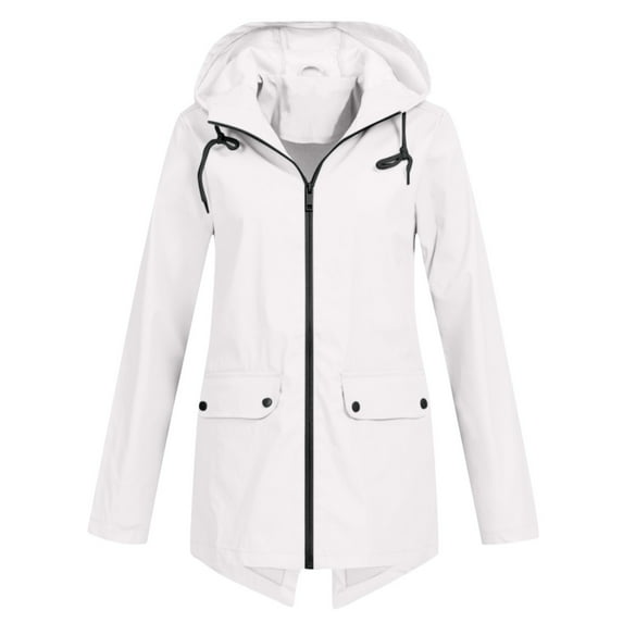 YUGYXL Women's Long Raincoat with Hood Outdoor Lightweight Windbreaker Rain Jacket Waterproof White S