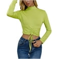 thumbnail image 1 of YUGYXL Women's Long Sleeve Crop Tops Trendy Mock Neck Drawstring Ruched Front Going Out Casual Tee Shirts Green XL, 1 of 7