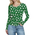 thumbnail image 1 of YUGYXL Women's Long Sleeve Shirts Ribbed Knit Slim Fit Tops Floral Printed Basic Tee Casual Stretch Crew Neck T-Shirts Green Sweatshirt S, 1 of 6