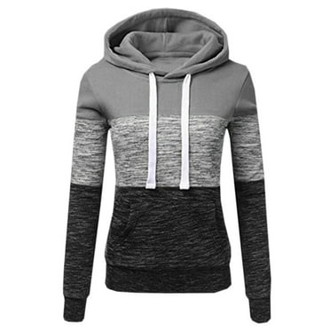 YUGYXL Women's Long Sleeve Sweatshirts Slim Fit Thin Fleece Hoodies Sweatshirt Casual Color Block Drawstring Pullover Tops Kangaroo Pocket Streetwear Clearance Sale Gray,S