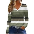 thumbnail image 1 of YUGYXL Women's Long Sleeve Tops Blouse Fall Casual Trendy Colourful Striped Color Block Crewneck Loose Shirts Clothes Army Green M, 1 of 4