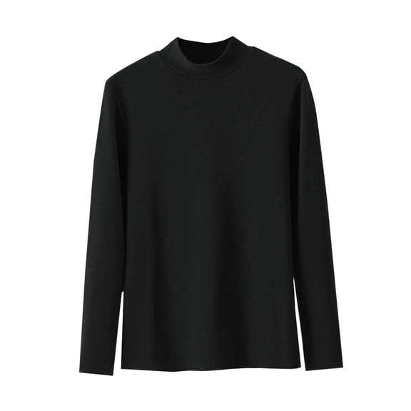 YUGYXL Women's Mock Neck Long Sleeve Cotton Thermal Tops Slim Fit Lightweight Thin Basics Layer Soft Comfy Basic Tshirt Tee Black XL