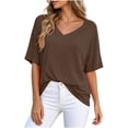 thumbnail image 1 of YUGYXL Women's Oversized T Shirts V Neck Short Sleeve Summer Casual Loose Tops Tees Coffee Top XL, 1 of 6