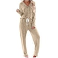 thumbnail image 1 of YUGYXL Women's Pajama Sets Long Sleeve Button Down Sleepwear Nightwear Soft Pjs Lounge Sets Khaki L, 1 of 6