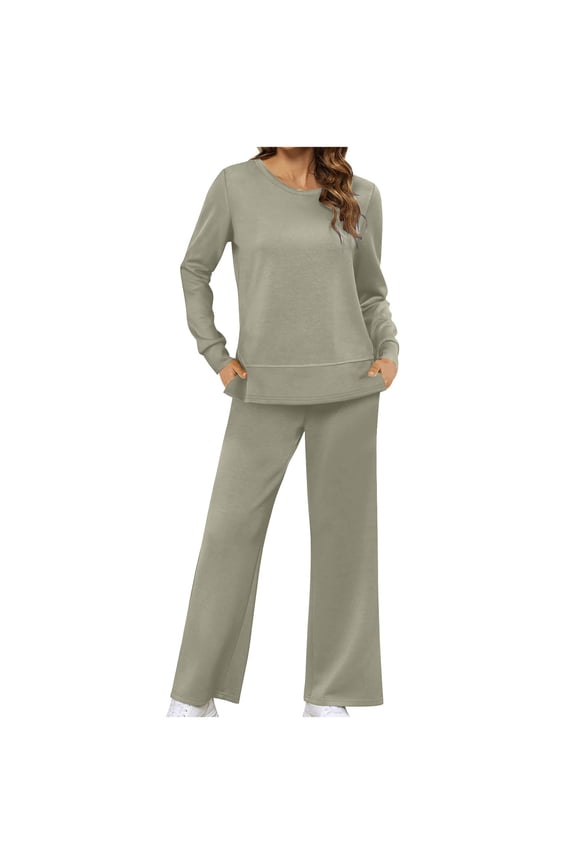 Women's Petite Sweatsuits Wide Leg Sweatpants and Sweatshirt Sets Jogging Suits Plus Size Loose Jogger Suits Gray XL