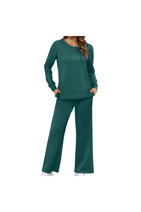 Women's Petite Sweatsuits Wide Leg Sweatpants and Sweatshirt Sets Jogging Suits Plus Size Loose Jogger Suits Green L