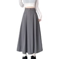 thumbnail image 1 of YUGYXL Women's Pleated Skirt Retro Solid Color High Waist Casual Mid-Length A-Line Skirt Gray L, 1 of 7