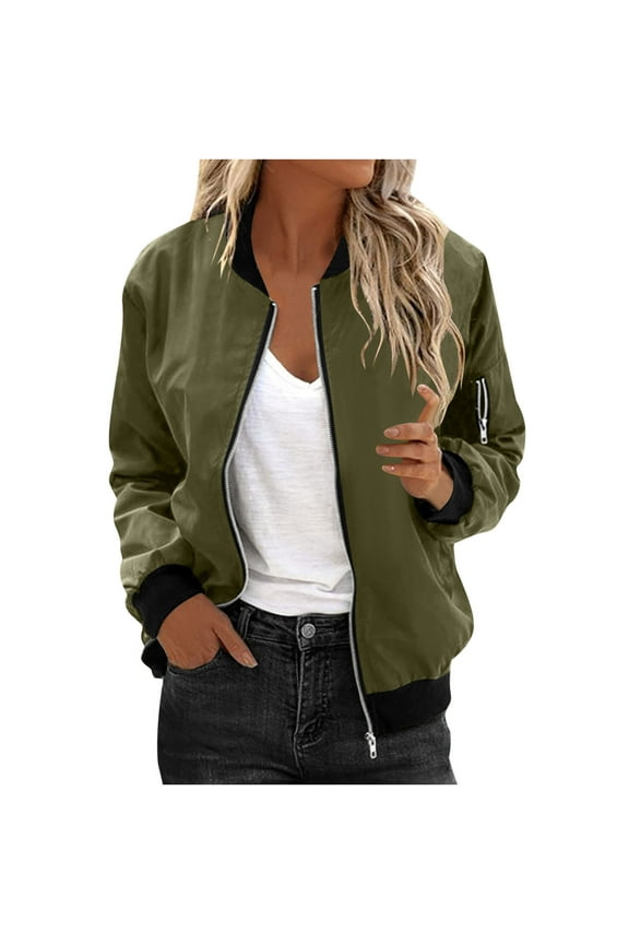 Women's Plus Size Bomber Jacket Zip Up Lightweight Coat Casual Cropped Windbreaker Outwear with Pockets Army Green XXL