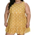 thumbnail image 1 of YUGYXL Women's Plus Size Mini Dress Crew Neck Sleeveless Dress Polka Dot High Waist Dresses Boho Ruffled Summer Dresses Yellow XXXXL, 1 of 7