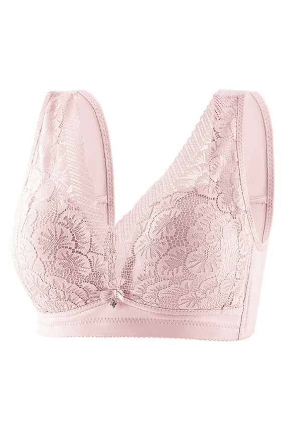 Women's Plus Size Tank Bras Padded Underwear Bras Gather Back-Smoothing Bras Seamless Lace Bras Pink 36