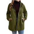 thumbnail image 1 of YUGYXL Women's Plus Size Textured Coats Zip Up Casual Hooded Long Sleeve Jacket with Pockets Fall Winter Solid Outerwear Army Green Jackets XL, 1 of 5