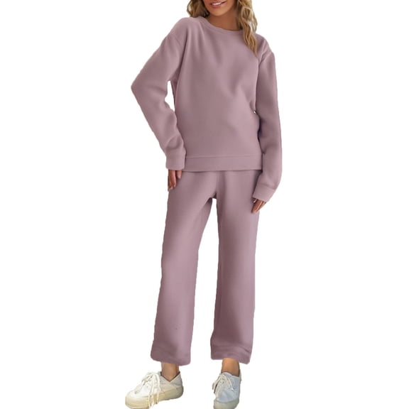 YUGYXL Women's Plus Size Ultra-Soft Pajamas Sets Warm Fleece Lined Long Sleeve Sleepwear Comfy Matching Pants Lounge Set Purple XXXL