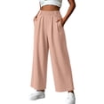 thumbnail image 1 of YUGYXL Women's Plus Size Wide Leg Pants Elastic High Waist Hide Drawstring Loose Work Pants Palazzo Trousers with Pockets Pink Pants M, 1 of 6