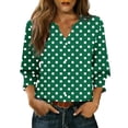 thumbnail image 1 of YUGYXL Women's Polka Dot Shirts Vintage 3/4 Sleeve Button Down Blouses Casual V Neck Basic Tees with Smocked Cuffs Green XXL, 1 of 6