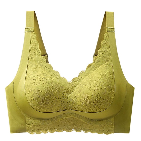 YUGYXL Women's Push Up Lace Bra Comfort Padded Wireless Bra Floral Lace Mesh V Neck Full Coverage Bras Soft Support Everyday Green