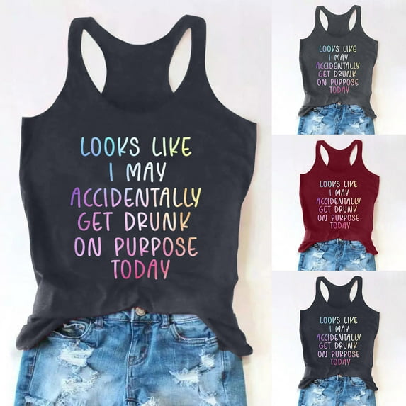 YUGYXL Women's Racerback Workout Tank Tops Loose Fit Soft Sleeveless Yoga Shirts Fashion Letter Graphic Tees Shirt Casual Round Neck Shirts Lightweight Breathable Beach Tanks Today Black,M