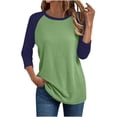 thumbnail image 1 of YUGYXL Women's Raglan 3/4 Sleeve Tops Plus Size Crew Neck Casual Baseball Tops Color Block Basic Tees Boyfriend Style Blouse Army Green XXL, 1 of 4
