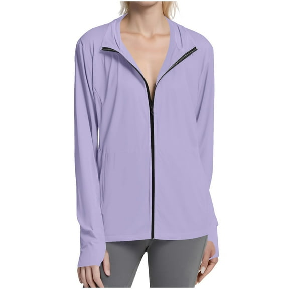 YUGYXL Women's SPF Jacket Trendy Lightweight UPF 50+ Sun Shirts UV Protection Long Sleeve Full Zip Thumb Holes Clothing XL Purple