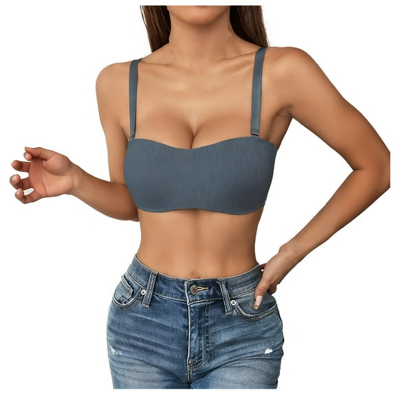 YUGYXL Women's Seamless Wireless T-Shirt Bras Full Coverage No Underwire Comfort Push Up Everyday Bra Dark Blue