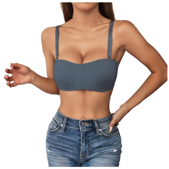 YUGYXL Women's Seamless Wireless T-Shirt Bras Full Coverage No Underwire Comfort Push Up Everyday Bra Dark Blue