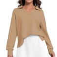 thumbnail image 1 of YUGYXL Women's Side Split Sweatshirt Lounge Solid Color Long Sleeve Clothes V Neck Collared Blouses Khaki XL, 1 of 8