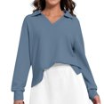 thumbnail image 1 of YUGYXL Women's Side Split Sweatshirt Lounge Solid Color Long Sleeve Clothes V Neck Collared Blouses Light Blue XXL, 1 of 8
