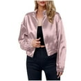 thumbnail image 1 of YUGYXL Women's Silk Satin Jackets Dressy Full Zip Stand Collar Loose Long Sleeve Crop Sports Coat Outerwear Pink S, 1 of 6