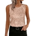 thumbnail image 1 of YUGYXL Women's Sleeveless Sequins Shirts Loose Crew Neck Sparkle Tank Tops Dressy Business Casual Party Blouse Rose Gold M, 1 of 9