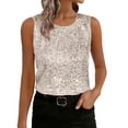 thumbnail image 1 of YUGYXL Women's Sleeveless Sequins Shirts Loose Crew Neck Sparkle Tank Tops Dressy Business Casual Party Blouse Silver L, 1 of 9
