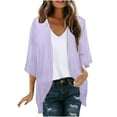 thumbnail image 1 of YUGYXL Women's Solid Color Chiffon Kimono Cardigans Lightweight 3/4 Sleeve Draped Capes Hawaii Vacation Beach Cover Up Summer Sheer Open Front Outwear, 1 of 6