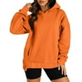 thumbnail image 1 of YUGYXL Women's Solid Color Hooded Pullover Drop Shoulders Long Sleeve Sweatshirts with Pockets Hoodies Orange M, 1 of 7