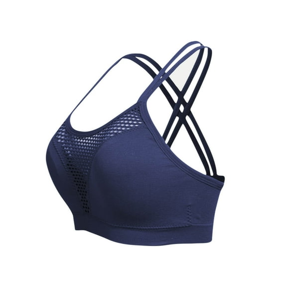 YUGYXL Women's Sports Bras Criss-Cross Back Padded Strappy Underwear Bras Plus Size Support Yoga Bra Breathable Shockproof Sports Bra Navy XXXL