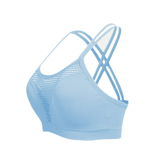YUGYXL Women's Sports Bras Criss-Cross Back Padded Strappy Underwear Bras Plus Size Support Yoga Bra Breathable Shockproof Sports Bra Sky Blue XXXL