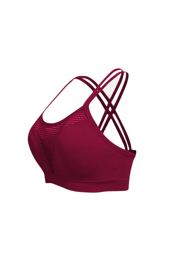 Women's Sports Bras Criss-Cross Back Padded Strappy Underwear Bras Plus Size Support Yoga Bra Breathable Shockproof Sports Bra Wine XXXL
