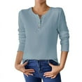 thumbnail image 1 of YUGYXL Women's Spring Fall Long Sleeve Henley T Shirts Button Textured Loose Fit Casual Basic Tops Dressy Blouse Blue XL, 1 of 9