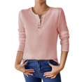 thumbnail image 1 of YUGYXL Women's Spring Fall Long Sleeve Henley T Shirts Button Textured Loose Fit Casual Basic Tops Dressy Blouse Pink S, 1 of 9