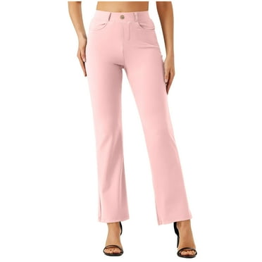 YUGYXL Women's Straight Pants Dressy Business Yoga Pants High Waist Stretchy Office Trousers with Pockets Leggings Pink L