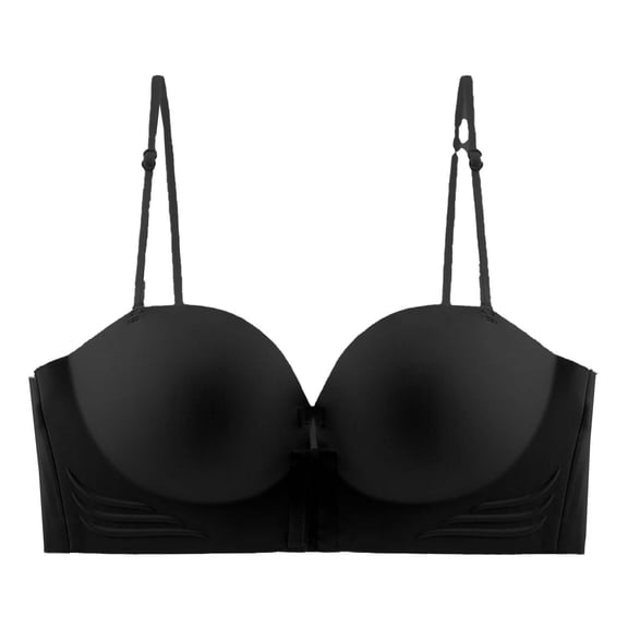 YUGYXL Women's Strapless Bras Front Closure Padded Underwire Push Up Bra Black S