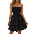 thumbnail image 1 of YUGYXL Women's Strapless Smocked Tube Dress Off Shoulder Ruffle Tiered Flowy Beach Boho Mini Sundress Summer Vacation Outfits Black M, 1 of 7