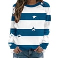 thumbnail image 1 of YUGYXL Women’s Striped Star Sweatshirt Long Sleeve Crewneck Casual Pullover Tops Fall Winter Shirt Blue L, 1 of 7