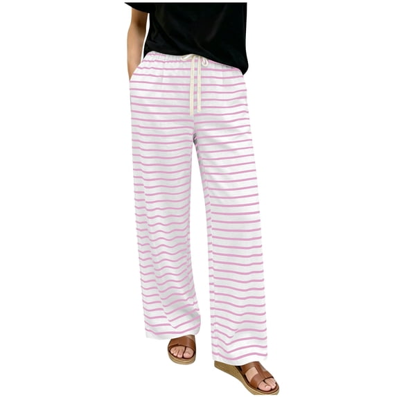YUGYXL Women's Striped Wide Leg Yoga Pants High Waist Loose Fit Sweatpants Baggy Drawstring Casual Lounge Flared Joggers Pink Pants XXL