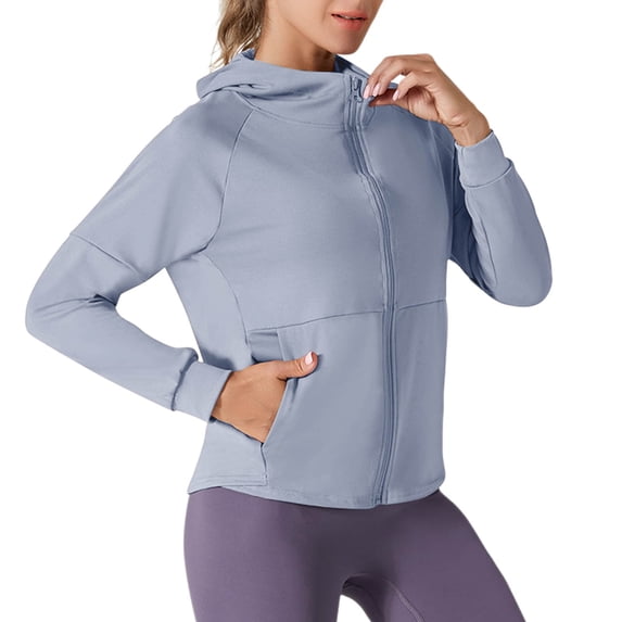 YUGYXL Women's Sun Protection Hoodie Jacket Lightweight Full Zip Athletic Jacket Raglan Long Sleeve Shirt with Pockets Sky Blue M