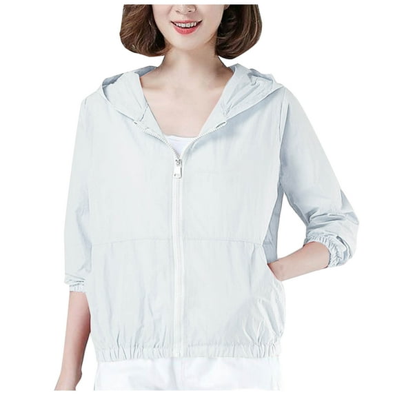 YUGYXL Women's Sun Protection Jacket UPF 50+ Lightweight Long Sleeve UV Shirt Summer SPF Hoodie for Outdoor Fishing Hiking L White