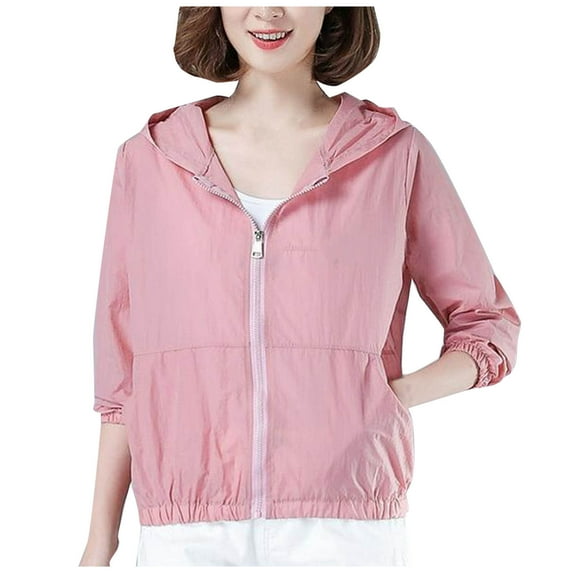 YUGYXL Women's Sun Protection Jacket UPF 50+ Lightweight Long Sleeve UV Shirt Summer SPF Hoodie for Outdoor Fishing Hiking XXL Pink