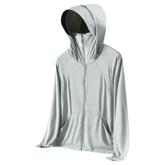 YUGYXL Women's Sun Protective Jacket Full Zip UPF 50+ UV Sun Protection Clothing Lightweight Long Sleeve Hoodie Sun Shirt XL Gray