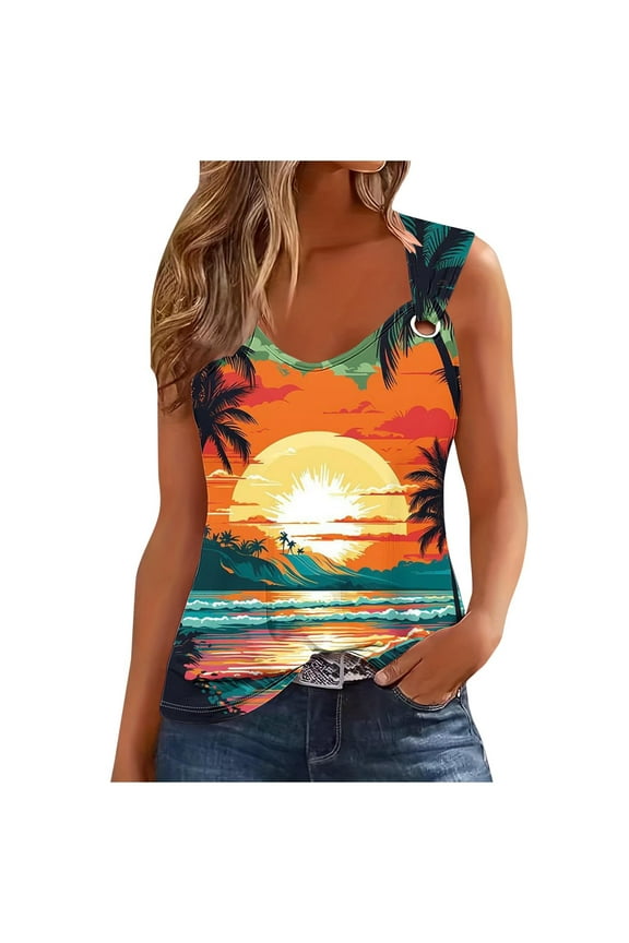 Women's Tank Top Pack Stretch Cotton Scoop Neck Ribbed Sleeveless T Shirt Multicolor,M