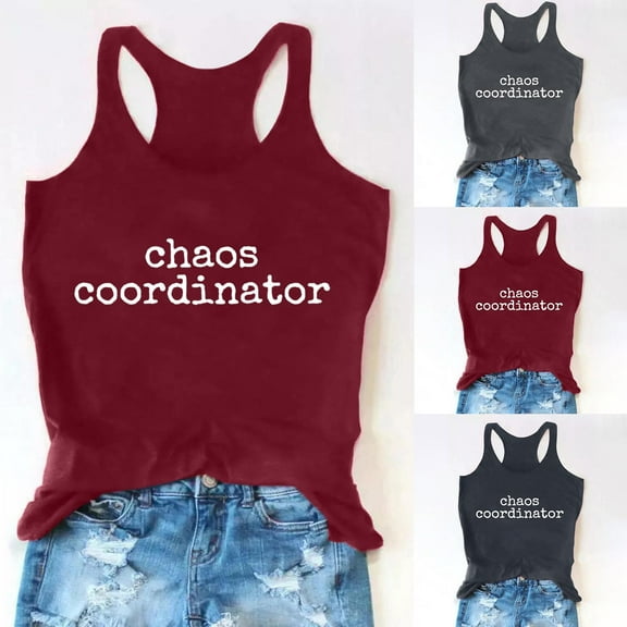 YUGYXL Women's Tank Tops Cute Letter Print Sleeveless Tshirt Spaghetti Strap Tops Scoop Neck Racerback Loose Fit Pullover Casual Summer Teen Girl Blouses Black,XXL