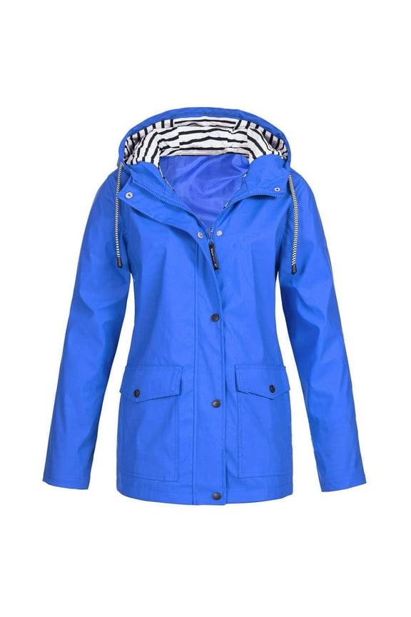 Women's Travel Jacket with Hoodie Spring Fall Plus Size Waterproof Windbreaker Slim Fit Windproof Coats Casual Outdoor Raincoat Gift for Mom Blue,XL