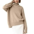 thumbnail image 1 of YUGYXL Women's Turtleneck Sweater Chunky Long Sleeve Knitted Pullover High Low Hem Trendy Fall Winter Basic Jumper Top Khaki M, 1 of 8
